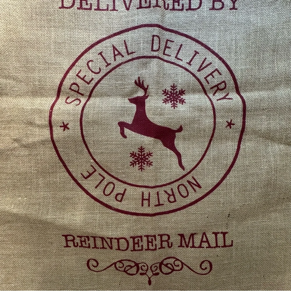 Rustic Burlap Christmas Santa Sack Reindeer Mail Drawstring Gift Bag Large 33x24